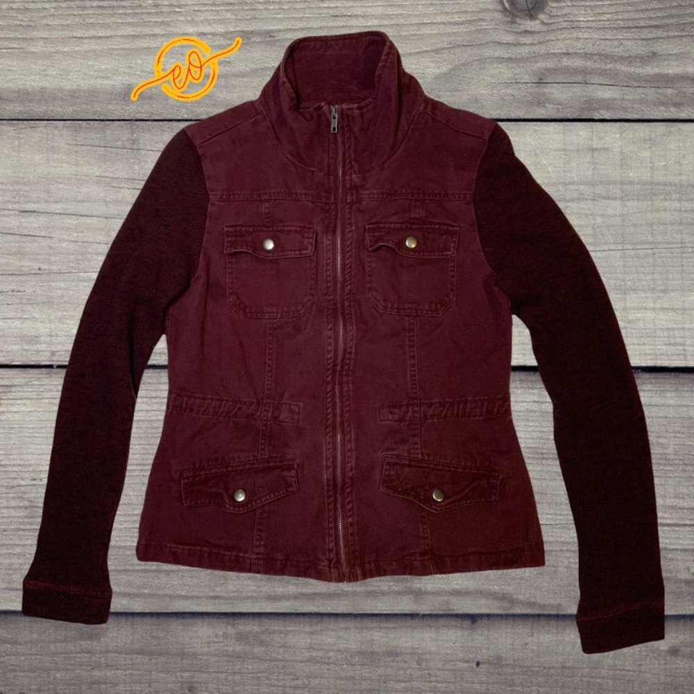 Women's Jacket Sz Small ASHLEY By 26 International Burgundy Long Sleeve Full Zip